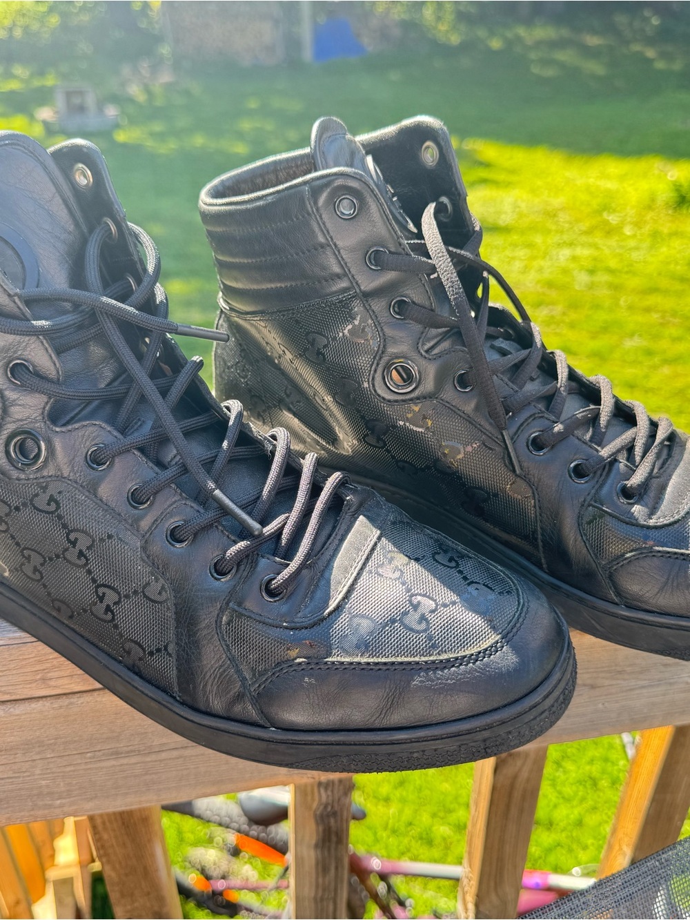 Gucci Black High-Top Logo Canvas and Leather Boots